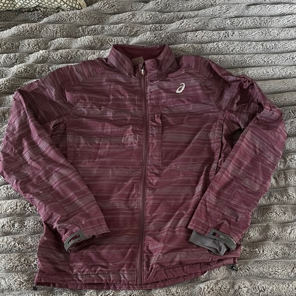 Asics Burgundy Striped Running Jacket